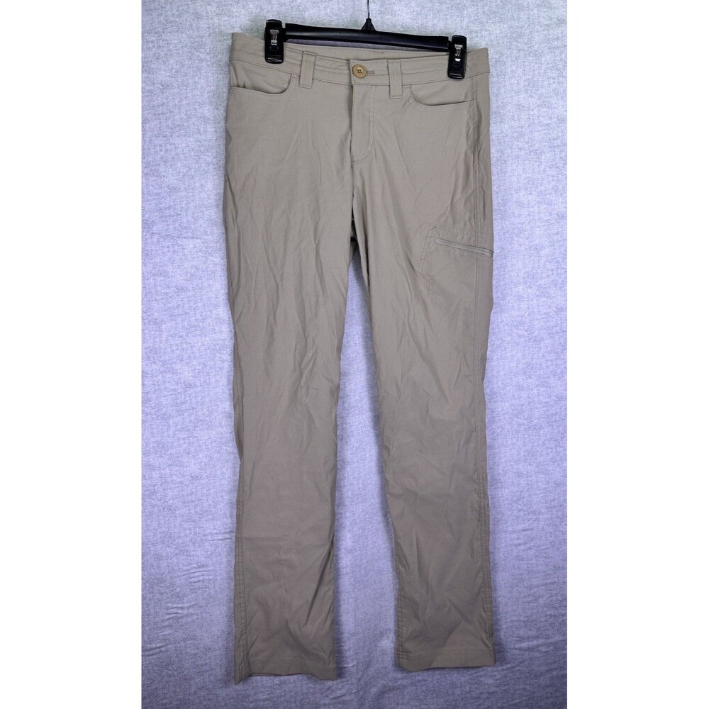 Eddie Bauer Pants Womens 4 Beige Tan Flat Front Nylon Hiking Zip Pocket Stretch